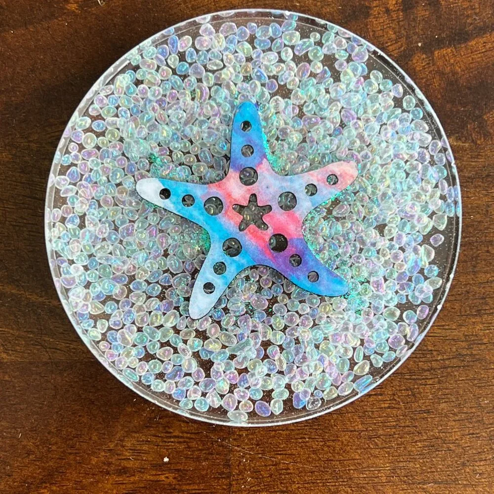 Shells Sea Glass Pebbles Resin Drink Coasters Set of 4 Beach House Table Gifts - Picture 3 of 6